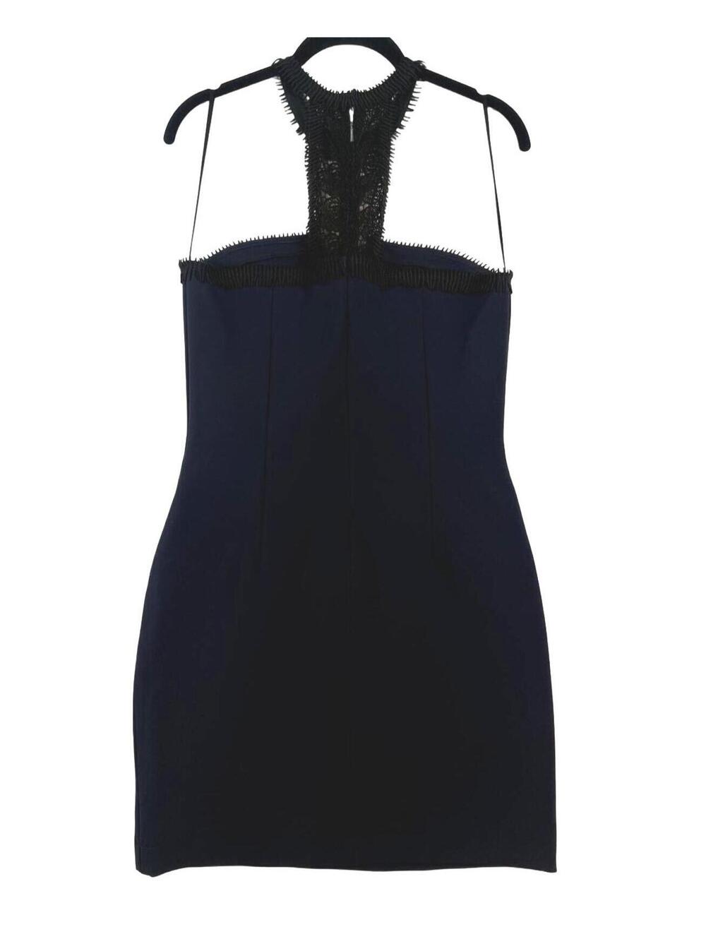 NEW! Yigal Azrouël Navy Blue Halter Mini Dress Crochet & Fringe Cocktail Size 8